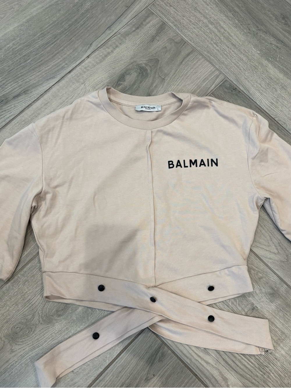 Balmain Light Beige Cropped Logo Wrap Top